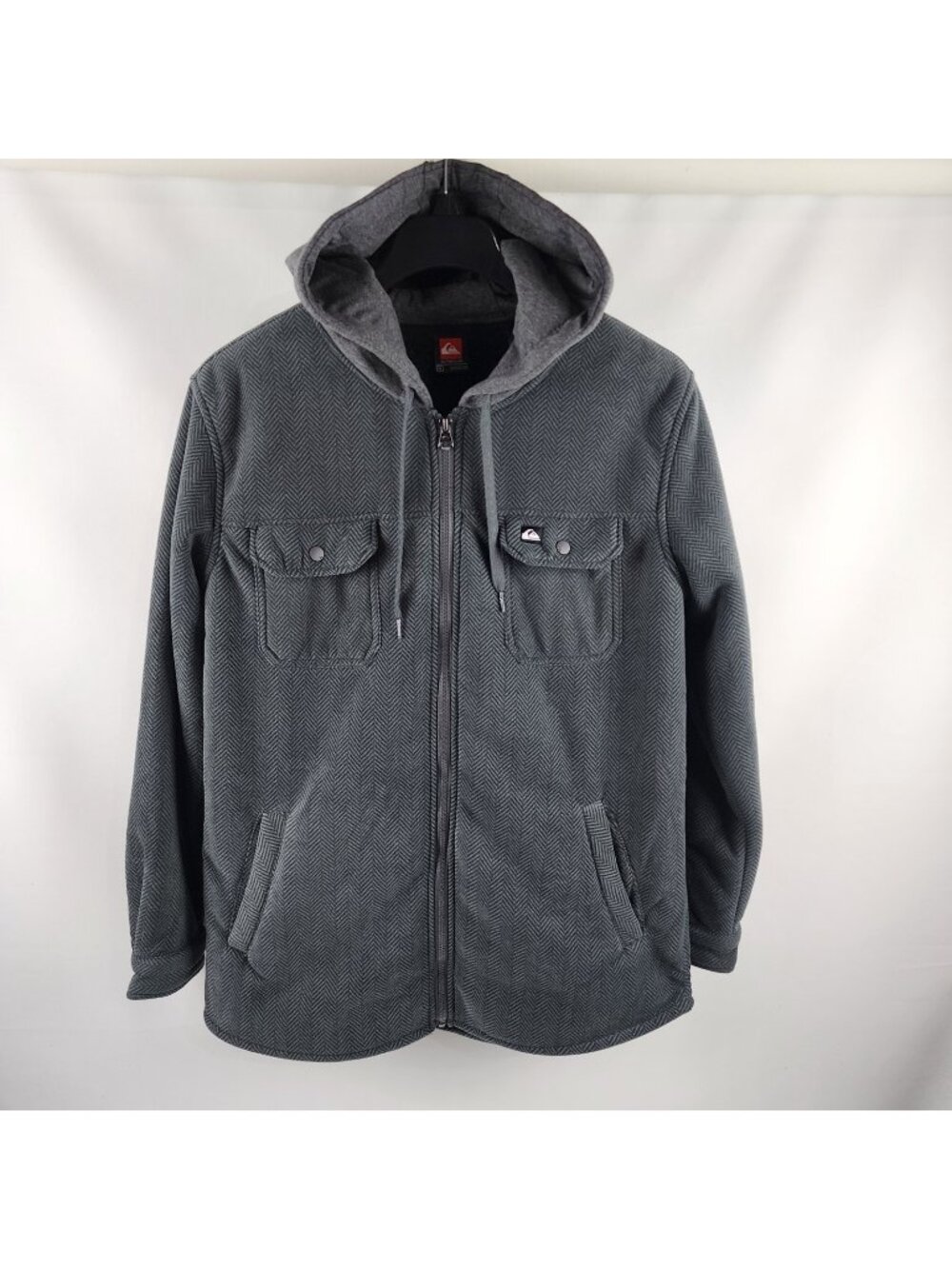 Quiksilver Shacket Mens Medium Gray Herringbone Sherpa Hoodie NWT